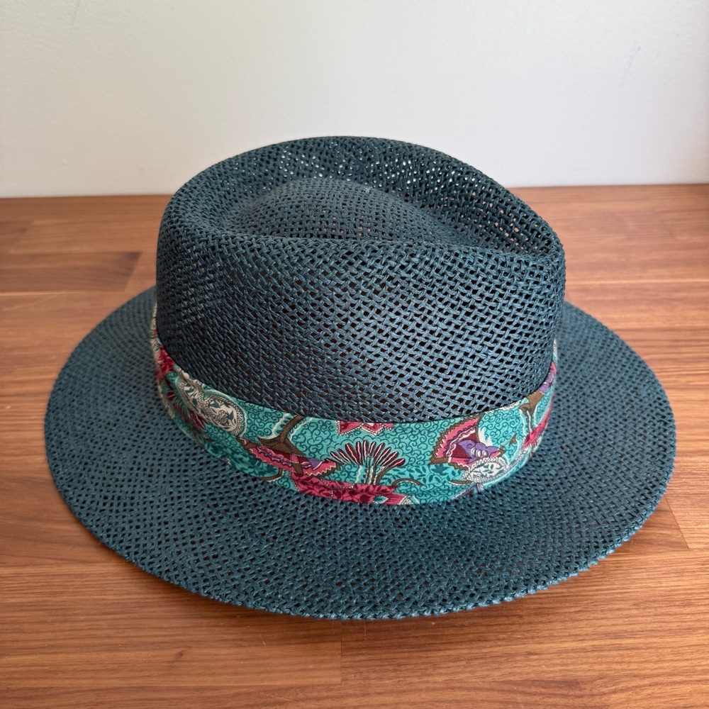 Vintage Kangol Genuine Hand Woven Panama Hat made in USA, Green Straw Fedora